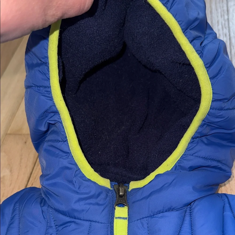 SNOZU Toddler Blue & Neon Green Hood Puffer Fleece Lined Jacket with Double Zip